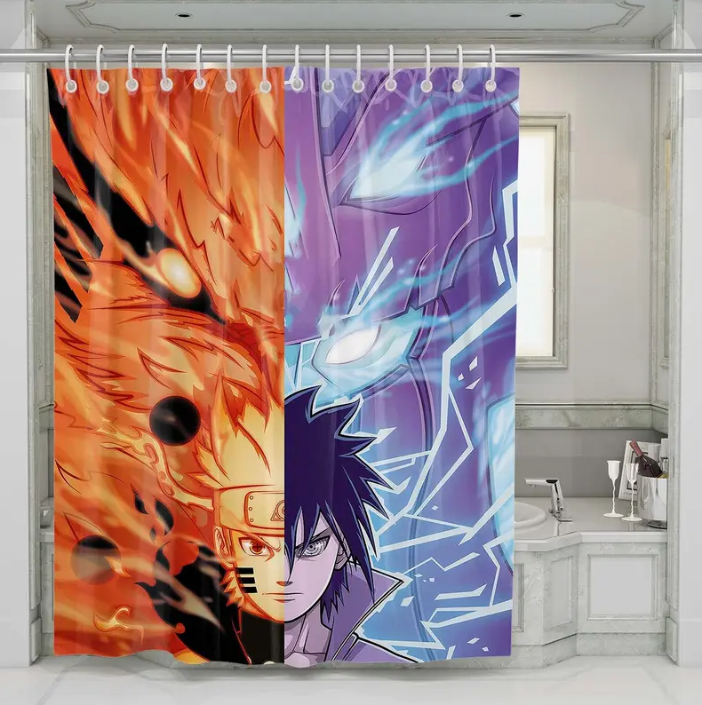 Naruto Vs Sasuke Anime Shower Curtain Set Bathroom Set For Bathroom Decor Best Gift For Friends