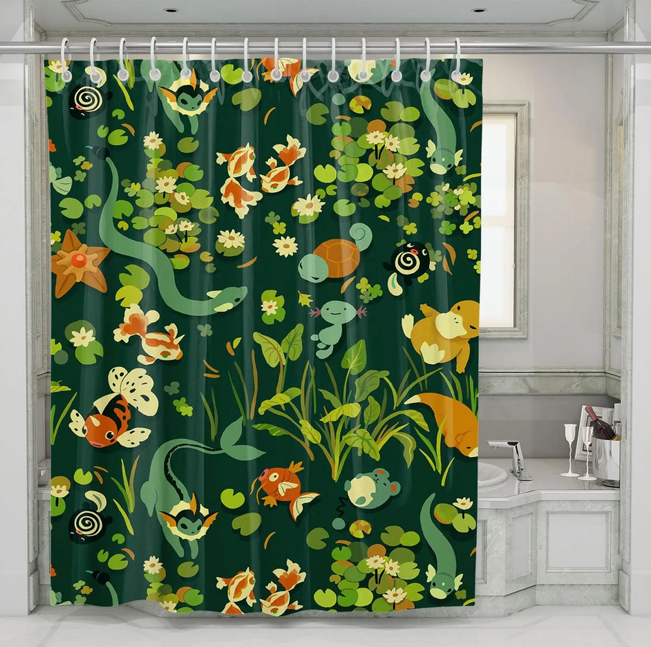 Water Pokemon Species Art Shower Curtain Set For Bathroom Decor Gift For Friends