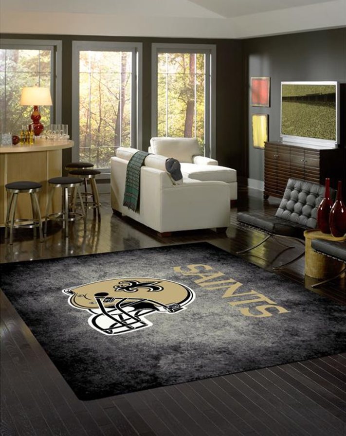 Distressed New Orleans Saints Area Rug | Living Room NFL Distressed New Orleans Saints Area Rug