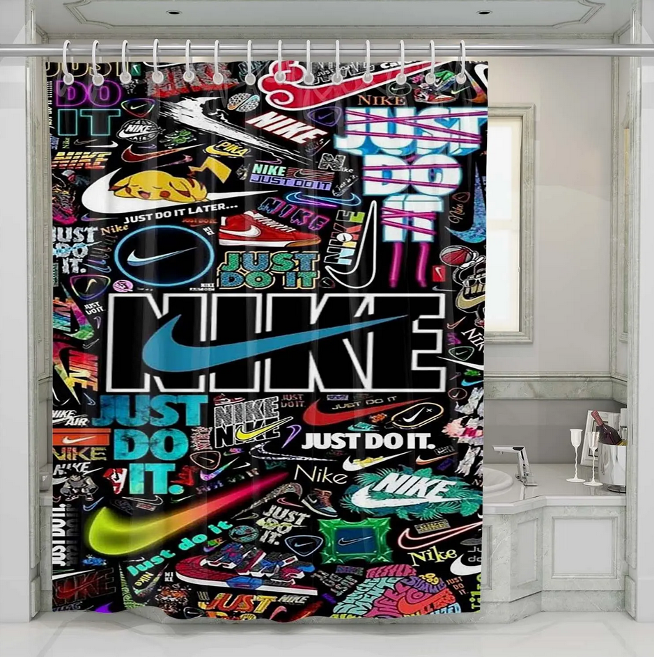 Nike Sticker Collage Shower Curtain Set Bathroom Set For Bathroom Decor Best Gift For Friends